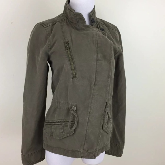 LUCKY BRAND Khaki Green asymmetrical military jacket L - Picture 6 of 11